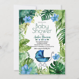 Convites Carruagem de selva tropical azul para Chá de frald