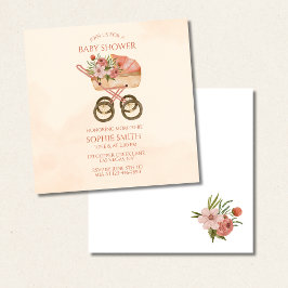Convites Carruagem Floral Chá de fraldas Quadrado