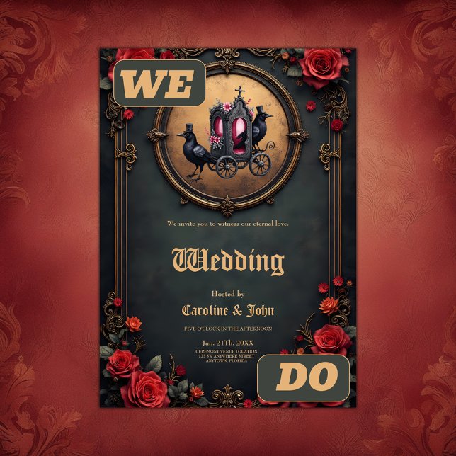 Convites Carruagem gótica com Ravens e Rosas. (Criador carregado)