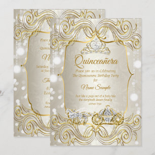Convites Carruagem mágica de Quinceanera dourada Bege Prata
