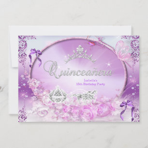 Convites Carruagem Mágica Roxa da Princesa Quinceanera