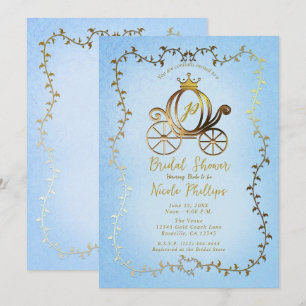 Convites Carruagem Princesa Dourada Conto Azul Casamento 