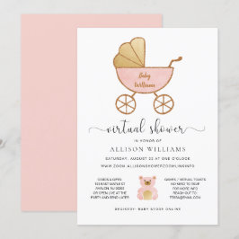 Convites Carruagem Retro Dourado Rosa Chá Rapariga Virtual