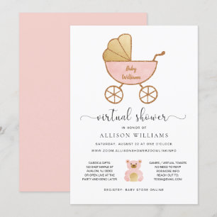 Convites Carruagem Retrópico Dourado Rosa Chá Garota Virt