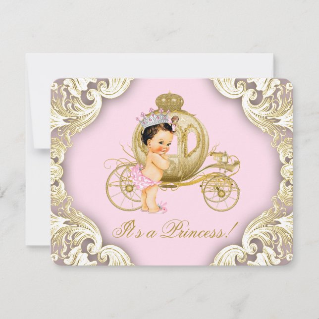 Convites Carruagem Rosa e Dourada Churrasco Real Princesa B (Frente)