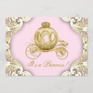 Convites Carruagem Rosa e Dourada Churrasco Real Princesa B