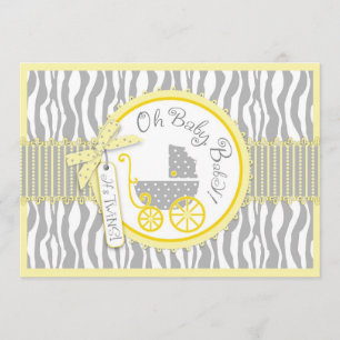 Convites Carruagem TWIN Baby, Zebra Print Yellow Chá de fr