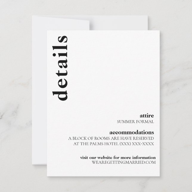 Convites Carson Modern Wedn Details Card (Frente)