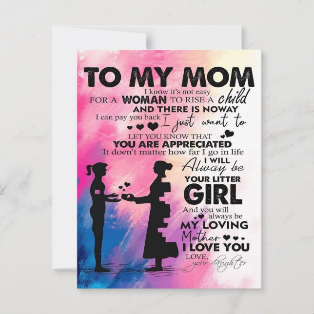 Convites Carta Adorável Para a Mamãe | Presente Encantador  (Frente)
