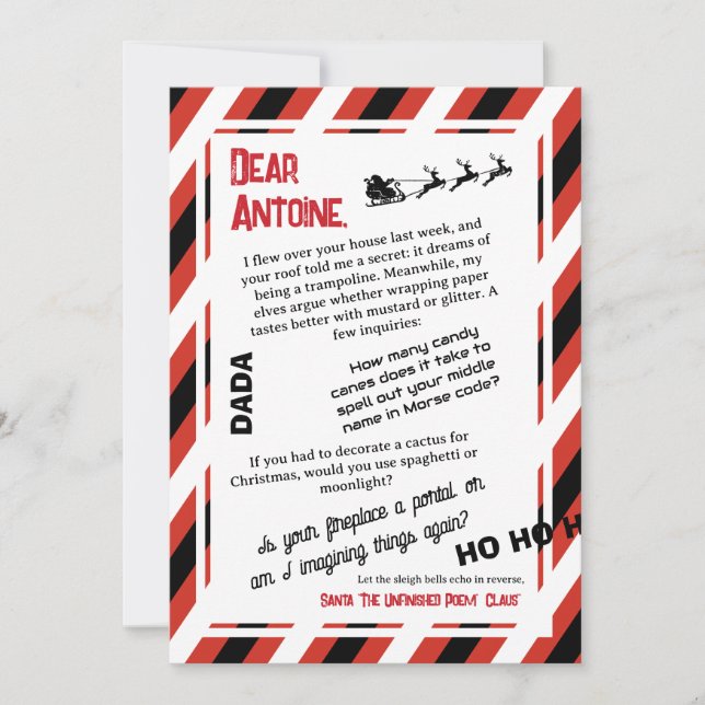 Convites Carta DADA de Papai Noel O Trenó que Esqueceu (Frente)