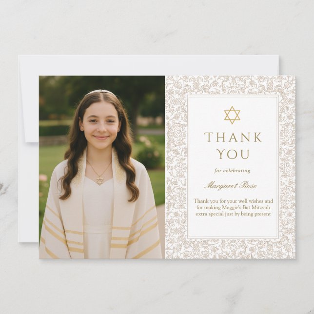Convites Carta de Agradecimento para Bat Mitzvah Elegante (Frente)
