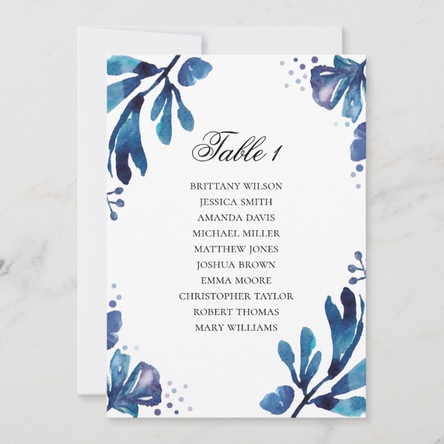 Convites Carta de assento floral azul. Plano de casamento a (Frente)