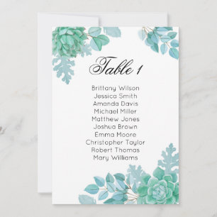 Convites Carta de assentos de casamento suculenta. Plano de