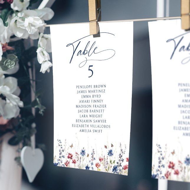 Convites Carta de assentos numerados de mesa rústica de flo (Navy Wildflower Rustic table number seating chart)