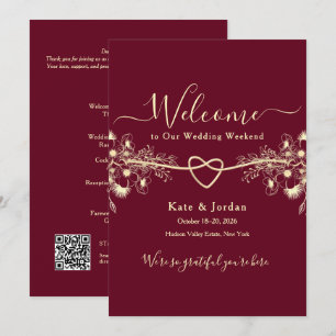 Convites Carta de Boas-Vindas de Casamento em Dourado e Bor