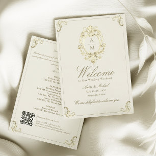 Convites Carta de Boas-Vindas de Casamento em Ouro Barroco 
