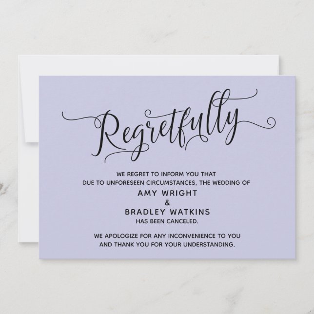 Convites Carta de Casamento Cancelado Lavanda Elegante com  (Frente)