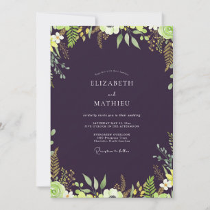Convites Carta de Casamento Folhosa Chartreuse Berinjela