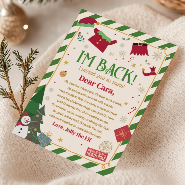 Convites Carta de Chegada do Natal do Elfo Carta (I'm Back Letter from Elf Christmas Arrival Letter Card)