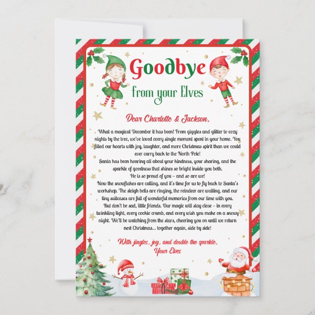 Convites Carta de Despedida do Elfo Adeus do Elfo Natal (Frente)