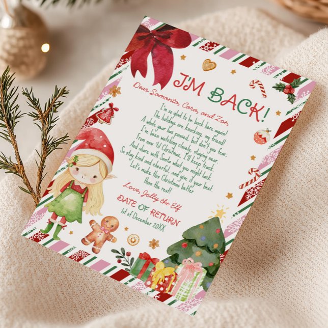 Convites Carta de Natal da Menina do Elfo (Christmas Blonde Hair Light Girl Letter from Elf Letter Card)
