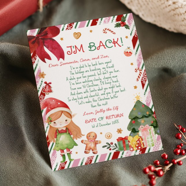 Convites Carta de Natal de Menina de Carta de Elfo (Christmas Ginger Hair Fair Girl Letter from Elf Letter Card )