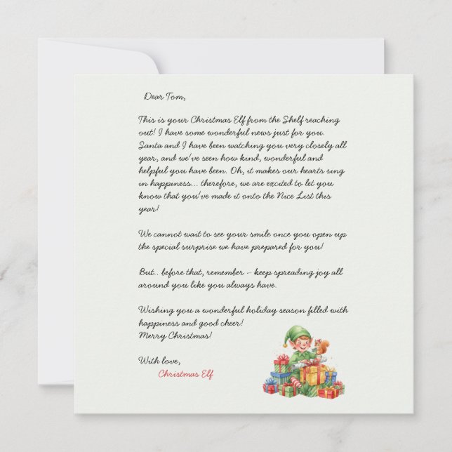 Convites Carta de Natal do Elfo de Natal (Frente)