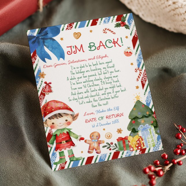 Convites Carta de Natal do Menino do Elfo (Christmas Dark Brown Hair Light Boy Letter from Elf Letter Card)