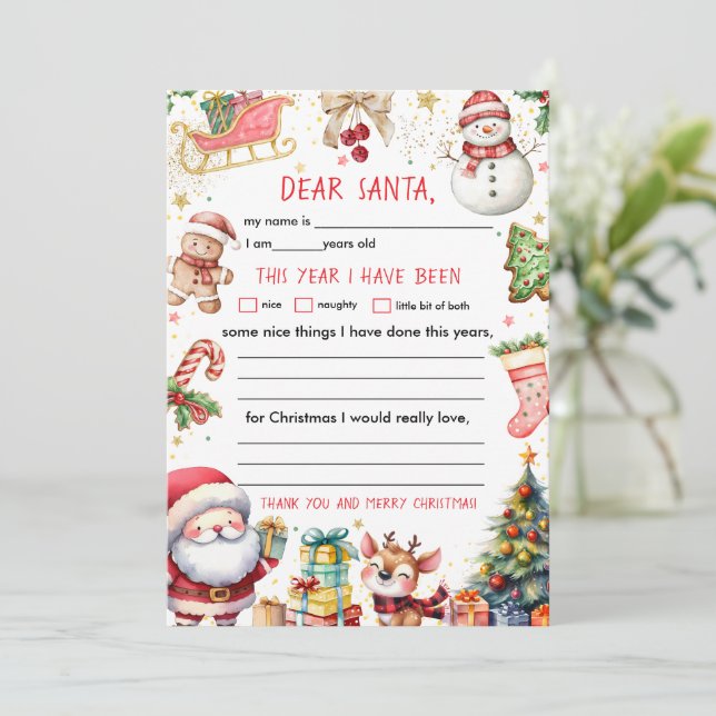 Convites Carta de Natal para Papai Noel (Em pé/Frente)