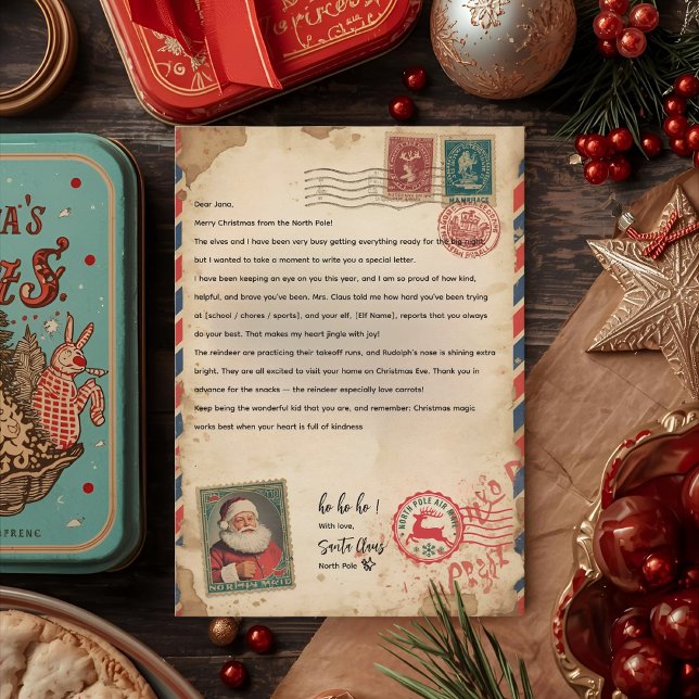 Convites Carta de Natal Vintage Airmail | Personalizada (Criador carregado)