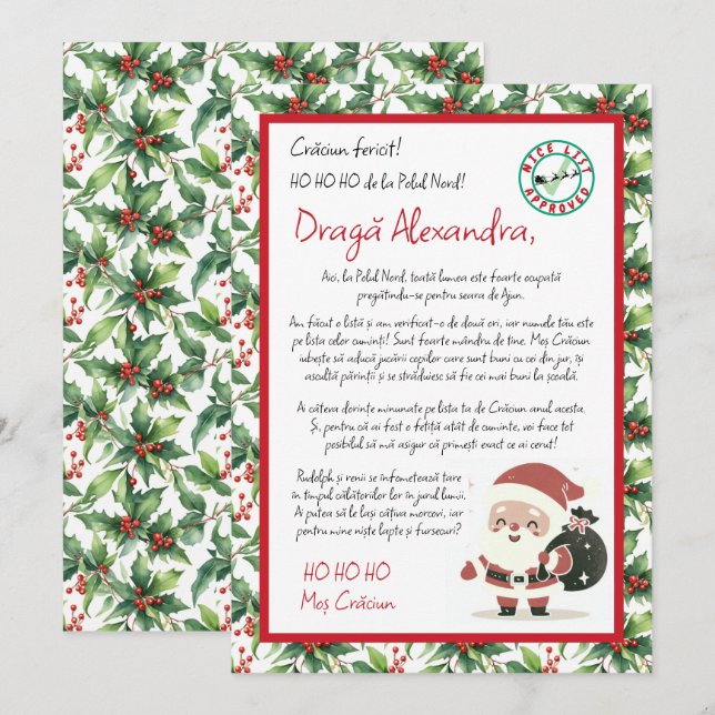 Convites Carta de Papai Noel para Holly Berry (Frente/Verso)