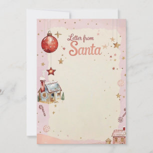 Convites Carta do Papai Noel   Estrelas Rosa Pastel e Doura