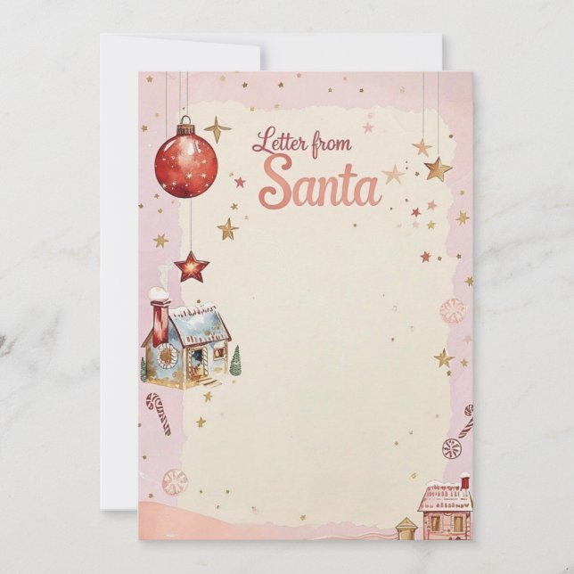 Convites Carta do Papai Noel | Estrelas Rosa Pastel e Doura (Frente)