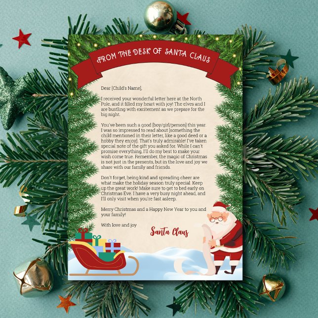 Convites Carta do Papai Noel Tradicional Personalizada (Letter from Santa Claus. With traditional whimsical christmas design and customisable text.)