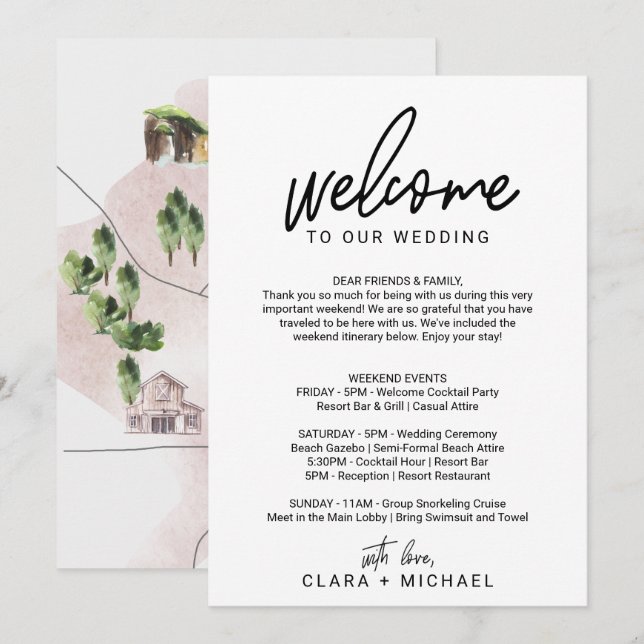 Convites Carta e Mapa de Boas-Vindas com Caligrafia Caprich (Frente/Verso)