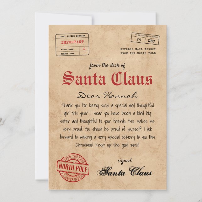 Convites Carta Personalizada de Papai Noel (Frente)