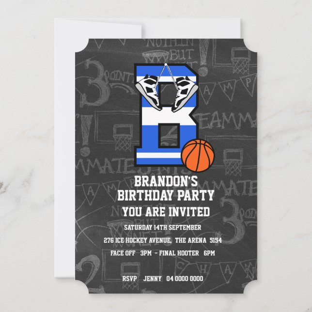 Convites Carta Personalizada Inicial de Basquete B (Verso)