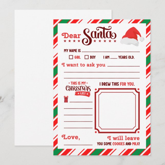 Convites Carta “Querido Papai Noel” (Frente/Verso)