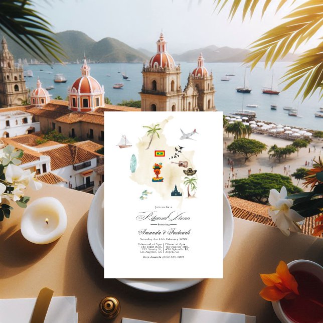 Convites Cartagena Colombia Destino Casamento (Cartagena Colombia Destination Wedding Rehearsal Invitation)
