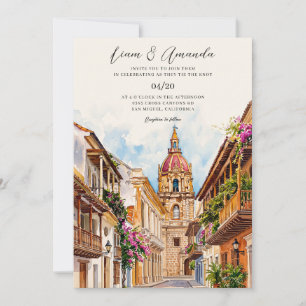 Convites Cartagena Colômbia Paisagem Urbana Casamento Aquar