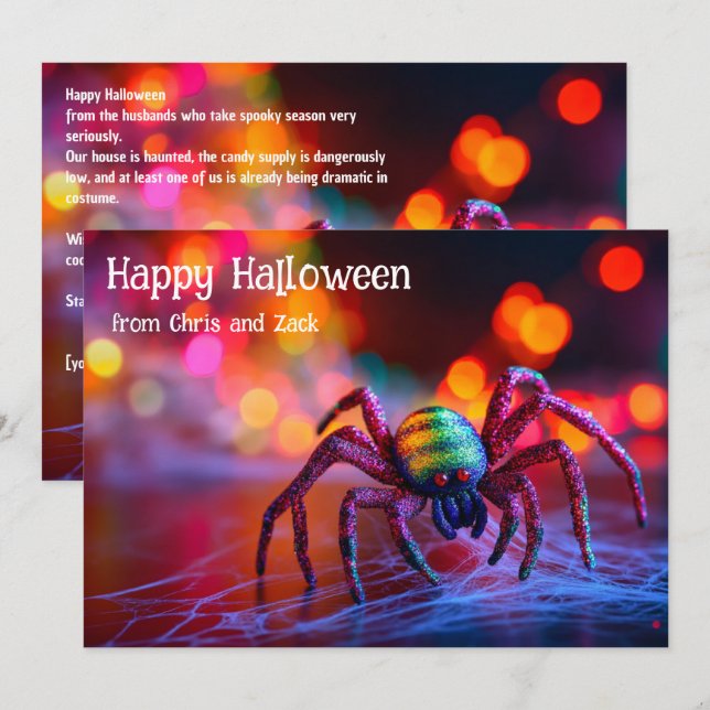 Convites 🌈🕷️Cartão de Boas Festas Teia Arco-íris Mágico (Frente/Verso)