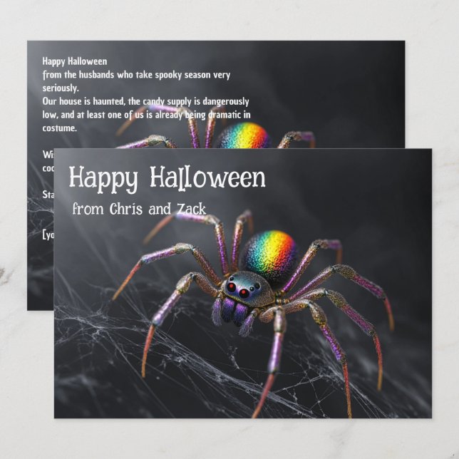 Convites 🌈🕷️Cartão mágico de teia de arco-íris para o Hal (Frente/Verso)