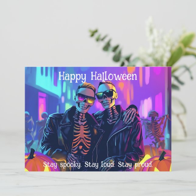 Convites 🌈🎃Cartão Neon Bone Babes (Em pé/Frente)