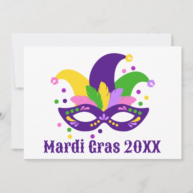 Convites Cartão-postal da Mardi Gras Dourada Verde Roxo-Rox (Frente)
