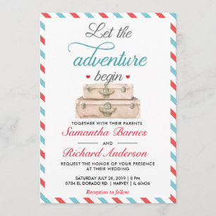 Convites Cartão-postal de Viagem casamento azul