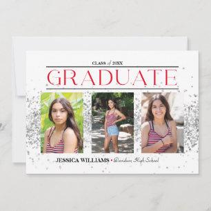 Convites Cartão-postal Elegante de 4 Graduação de Fotos