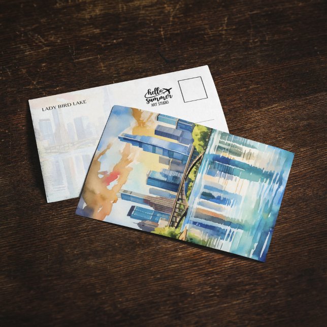 Convites Cartão-postal Lady Bird Lake Austin Texas Watercol (Criador carregado)