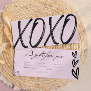 Convites Cartão-presente preto e rosa XOXO moderno