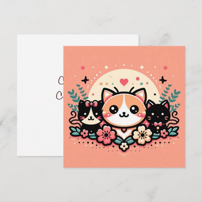 Convites Cartãozinho Casual I (CuteCats) (Frente/Verso)