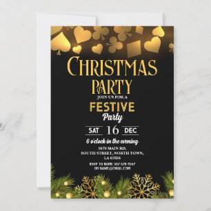 Convites Cartas de Jogar de Cassino de Natal Dourado Preto 